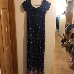 Blue floral dress with high slit